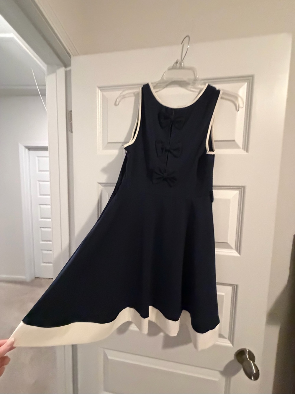 Sunny Girl Navy Dress with White Trim and Bows